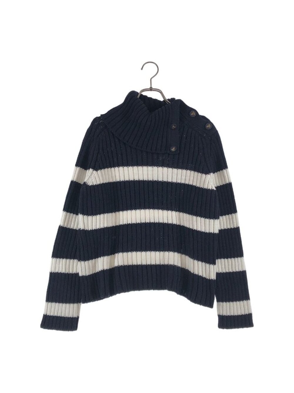 Dior Mariniere D Stripe Turtleneck Border Button Knit 34 Navywhite